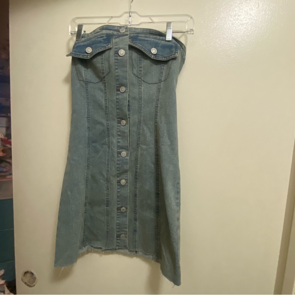 West Of Melrose Womens Strapless Blue Denim Tube Mini Dress S Small Bust 32”